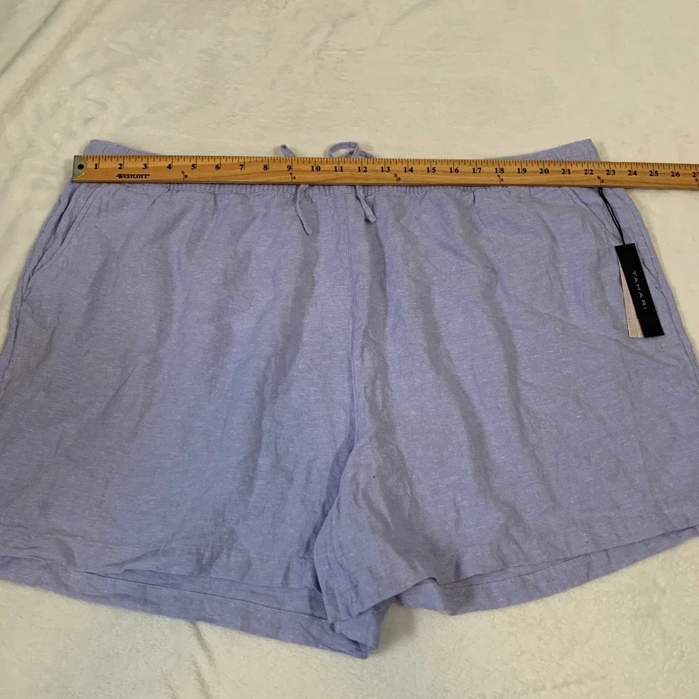 NEW TAHARI Linen Shorts Women's 3X‎ Light Purple Drawstring Elastic Waist Casual